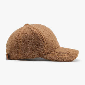 Casquette de baseball personnalisée avec logo brodé en fausse fourrure de chameau marron, 6 panneaux, matière douce et pelucheuse, chaude, tendance, pour femmes - Product Image 1