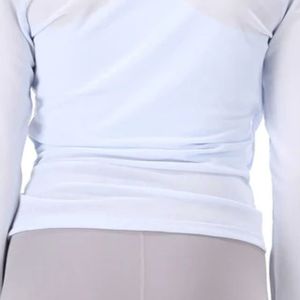 Shirt CrossoveWomen Light Blue Long Sleeve Mesh <b>Top</b> Sheer Sleeve Fitted Layering r Neckline Slim Fit Casual Fashion Basic Women' - Product Image 5