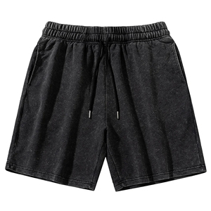 OEM 2026 Custom Unisex Woolen Acid Wash Shorts 100% Cotton Casual Style <b>Elastic</b> Waist <b>Strings</b> Anti-Wrinkle Eco-Friendly Front - Product Image 1