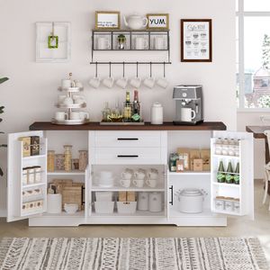 63 \ "casale cucina bianca armadi fienile porta stoccaggio 2 cassetti portiera grande Buffet tavolo Bar ripiani regolabili per - Product Image 4