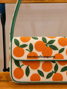 Bolso de Hombro Artesanal con Cuentas, Moderno y Profesional, con Patrón Naranja, Bolso de Mano para Mujer, Diseño Bordado Colorido - Product Image 3