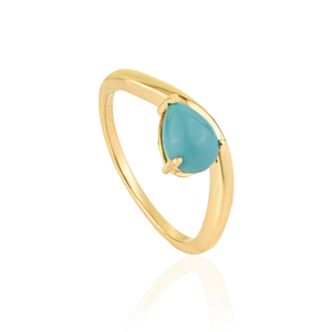 <b>Fine</b> New Collection of Handmade Pear Cut Turquoise Gemstone Wavy Curve <b>Ring</b> 18K Solid Yellow Gold Stackable Jewelry Manufacturer - Product Image 3
