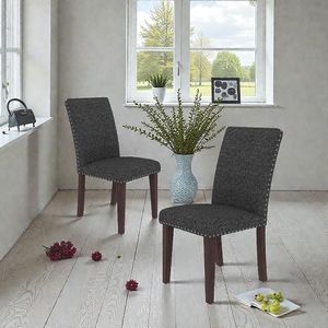 Ensemble de 2 chaises de salle à manger rembourrées gris et marron 25 po x 17,7 po x 37,8 po - Product Image 2