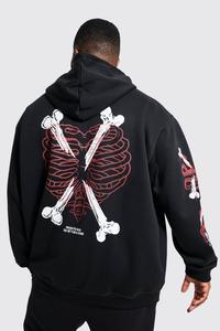 Sweat-shirts d'hiver 100% coton, poids lourd, grande taille, personnalisés, avec broderie de cœur squelette, fermeture éclair, noirs, pour hommes, Halloween, USA - Product Image 2