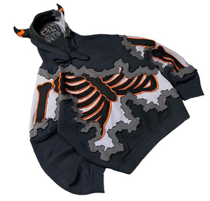 Sweat à capuche pour homme effet vieilli avec broderie en fil de satin, en coton épais - Product Image 1