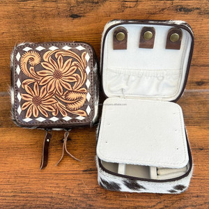 Nouveau luxe boucles d'oreilles anneau collier boîte de rangement Portable en cuir usiné à la main voyage boîte à bijoux haute qualité peau de vache étui à bijoux - Product Image 4