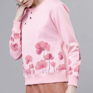 เสื้อสเวตเตอร์คอกลมพิมพ์ลายดอกไม้สีชมพูแขนยาวสำหรับผู้หญิงสวมใส่สบายๆในฤดูใบไม้ผลิ - Product Image 4