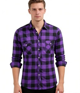 Chemises décontractées tendance pour hommes, coupe oversize, manches longues, unies, 100% coton tricoté respirant avec poche - Product Image 5