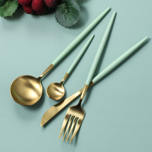 Gorgeous matte gold cutlery set, beautiful elegant vibrant red <b>slim</b> handles, premium quality, available at wholesale prices. - Product Image 2