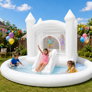 Château gonflable commercial blanc <span class=keywords><strong>avec</strong></span> toboggan et <span class=keywords><strong>piscine</strong></span> aquatique pour fêtes d'enfants, événements en plein air et entreprises de <span class=keywords><strong>location</strong></span> - Product Image 4