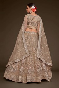 Ensemble Lehenga Choli de Luxe Or Champagne en Tulle, Broderie Zari et Paillettes Abondantes, Manches Longues, Tenue de Mariage Indienne et Pakistanaise, Ghagra 3 Pièces - Product Image 2