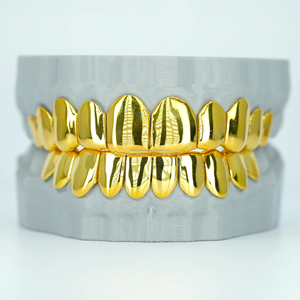 Fábrica personalizada 1-10 Top 1-10 Fondo Real S925 Plata 10K 14K 18K Sólido Lleno Oro Liso Grillz - Product Image 1