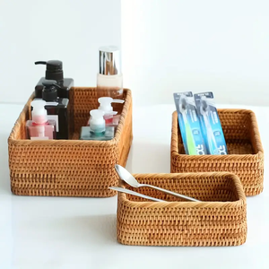 Sustainable Natural Rattan <b>Wicker</b> <b>Basket</b> Decorative <b>Storage</b> Organizer for Kitchen Shelf Bathroom Home Decor - Product Image 2
