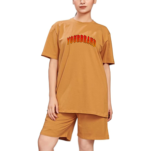 Wholesale Custom DTF printed logo streetwear Summer casual wear Top & Short hip hop breathable women's 2 piece <b>set</b> - Product Image 1