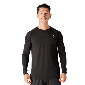 T-shirt de sport à manches longues pour homme, noir, à séchage rapide, respirant, haut de gamme pour la salle de sport, la remise en forme et l'entraînement - Product Image 1