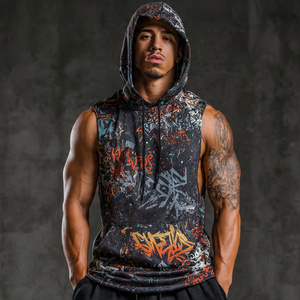 Custom Sublimation Sleeveless Hoodie Men Workout Muscle Fit Printed Sleeveless Vest Singlet Tops Gym Wear Sublimation Hood Tops - Product Image 4