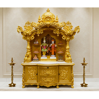 Mandir traditionnel hindou en bois de teck massif avec finition or blanc de qualité supérieure, aspect marbre, dômes, meubles pour la maison, USA