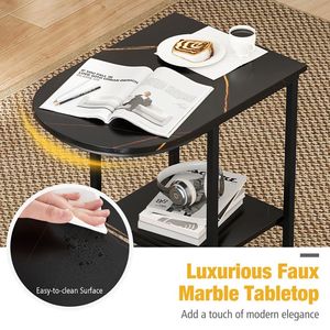 Modern C-Shaped <b>Console</b> <b>Table</b> Faux <b>Marble</b> Top with Storage Shelf Side Sofa <b>Table</b> - Product Image 5