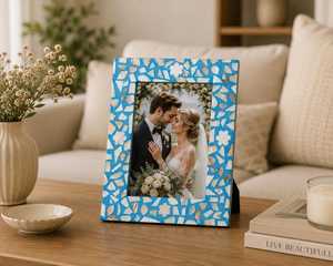 Elegant Mother of Pearl Inlay Wood Hand Carved Lightweight Full Color Vertical Photo <b>Frame</b> Tabletop/Wall <b>Mount</b> Custom Size - Product Image 2