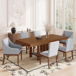 Set da Pranzo Rustico 7 Pezzi con Tavolo Allungabile da 194 cm, Prolunga Rimovibile da 46 cm, 2 Sedie con Braccioli e 4 Sedie Senza Braccioli per Sala da Pranzo - Product Image 1