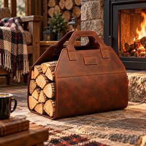 Sac de transport vintage en cuir véritable pour bûches, sac fourre-tout robuste en toile pour bois de chauffage, sac de rangement extérieur LLR-0105 - Product Image 6