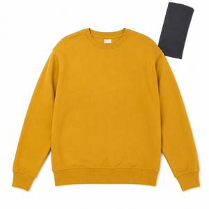 <b>Men's</b> Mustard Yellow Crew Neck Sweatshirt Regular Fit Solid Color Knitted Cotton <b>Pullover</b> Casual Wear - Product Image 2