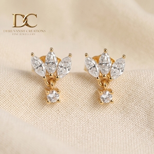 Modern 14KT Solid Yellow Gold Round Cut Lab Grown <b>Diamond</b> <b>Dangle</b> <b>Earrings</b> IGI Certified Stylish Gift Everyday Fine Jewellery - Product Image 4