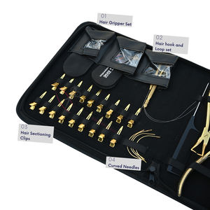 Kit d'outils pour extensions capillaires dorées avec pince à micro-perles, outil de retrait et de fixation, outil de pose de bandes adhésives, coupe-boucles, Velcro et clip - Product Image 3