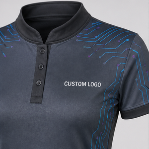 Custom Charcoal Blue Circuit Line Womens <b>Mandarin</b> <b>Collar</b> Polo <b>Shirt</b> Quick Dry Breathable Short Sleeve Uniform WPS-0840 - Product Image 3