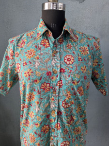 Men Floral Print <b>Short</b> <b>Sleeve</b> Shirt 100% Cotton Knitted Casual <b>Button</b> <b>up</b> Summer Wear ODM Breathable - Product Image 5