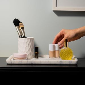 Marble Tray for Bathroom Countertop, Kitchen Counter, or Catchall - 13" x 7½" Large Vanity Tray for Skincare or <b>Perfume</b> - Product Image 2