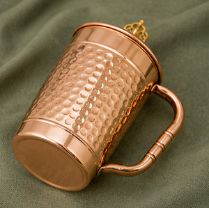 Mug en cuivre avec couvercle, texture martelée, design vintage, vaisselle écologique, vaisselle pour la maison, bienfaits ayurvédiques, carafe à eau - Product Image 6