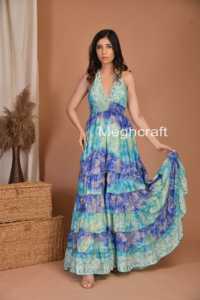 Breathable & Comfortable Summer Silk Maxi <b>Dress</b> Halter Neck Floral Printed Smocked Beach Wear <b>Dress</b> At Wholesale Rate - Product Image 4
