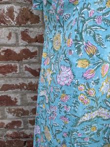 Hand Block Printed Indian Cotton Maxi <b>Dress</b> Breathable <b>Long</b> <b>Gown</b> with O-Neckline Tie Dye Woven Technique Natural Waistline - Product Image 5