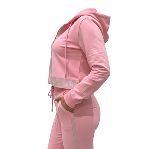 Vêtement de sport décontracté d'automne, style streetwear, personnalisé, surdimensionné, brodé de strass, en tissu éponge, à fermeture éclair, anti-plis, service OEM - Product Image 3