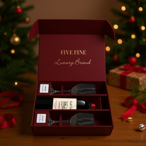 Caja de Regalo de Vino Rígida de Lujo, Fabricada en Vietnam, con Impresión Personalizada y Lámina Dorada, para 2 Botellas, para Sets de Regalo Navideños - Product Image 3