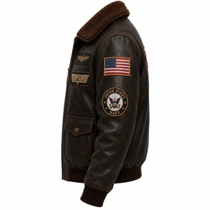 Maverick Aviator Leather <b>Jacket</b> | Men's & <b>Women's</b> Navy Pilot Patch Bomber Coat High-Volume <b>Flight</b> & Pop-Culture Outerwear - Product Image 3