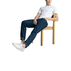 Jean en denim pour homme de haute qualité, taille haute, coupe droite, écologique, délavage foncé, mélange élasthanne/coton - Product Image 2