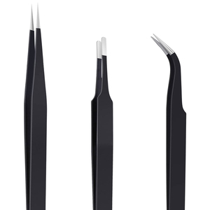 Pinces professionnelles pour extensions de cils en acier inoxydable, pointe lisse, précision, revêtement plasma noir, design fin à 90 degrés - Product Image 5
