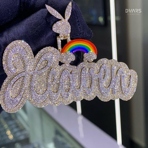 Pendentif Breloque Lettre Personnalisée Hip-Hop en Argent Sterling 925, Entièrement Sertie de Moissanite VVS Certifiée Luxe, avec Anneau Arc-en-ciel - Product Image 2