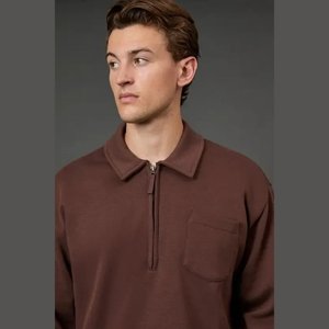 Manufacturer Solid Color Men's Knitted Pullover Quarter Zip Knitwear Wholesale Thick <b>Cable</b> Knit 12GG Rib Business Sweater - Product Image 5