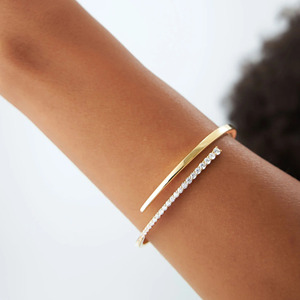 Yellow 14K Gold Graduated Lab Grown Round Brilliant Cut Filled Diamond Luxury Open <b>Bangle</b> <b>Bracelet</b> - Product Image 2