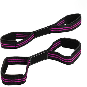Sangles de musculation Figure 8 noires avec rayures violettes, fermeture Velcro réglable, antidérapantes, pour entraînement en salle de sport, unisexe - Product Image 4