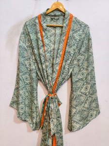 Bridel Silk Saree <b>Kimono</b> Robe Bikini <b>Cover</b> <b>Up</b> Night Wear Long Robe, Handmade Indian Vintage Recycled Silk Sari <b>Kimono</b>, - Product Image 1