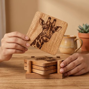 Juego de Posavasos Cuadrados de Madera con Diseño Rústico, Hechos a Mano, 10 cm de Diámetro, Decoración Novedosa, Marca de Arte con Cuentas - Product Image 2