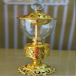 Vintage brass pedestal dhoop incense <b>burner</b> censer with <b>side</b> handle and pointed lid, available at wholesale prices. - Product Image 3