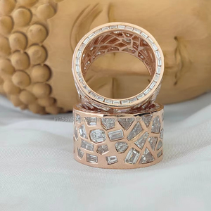 Rose Gold Geometric Mosaic Diamond Band <b>Ring</b> | Mixed Shape Diamond <b>Statement</b> <b>Ring</b> Luxury Modern Wedding Anniversary Gift for Her - Product Image 3