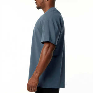 Camiseta de Algodón Azul Acero para Hombre, Casual, de Manga Corta, Transpirable, para Uso Diario, Estilo Urbano, Suave - Product Image 3