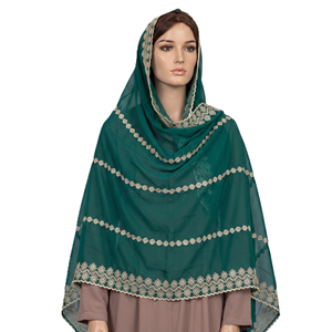 Wholesale Women Chiffon Shawl Vertical Floral Rhinestone Embroidered Scalloped Edge Lightweight Breathable 100% Polyester Hijab - Product Image 1