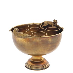 Cubo para champán de lujo con acabado de latón antiguo, figuras de pantera y soporte para copas, enfriador de vino de metal dorado estilo vintage con base. - Product Image 5